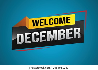 welcome December word text concept icon logo sign symbol vector note 3d style for use landing page, template, social media, web, mobile app, poster, banner, flyer, background, gift card, coupon

