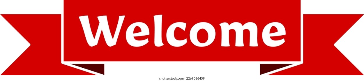 Welcome Decorative Folded Red Ribbon Symbol Icon. Vector Image.