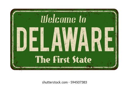 Welcome to Delaware vintage rusty metal sign on a white background, vector illustration