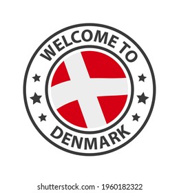 Welcome to Denmark. Collection of icons welcome to. Stamp welcome to with waving country flag