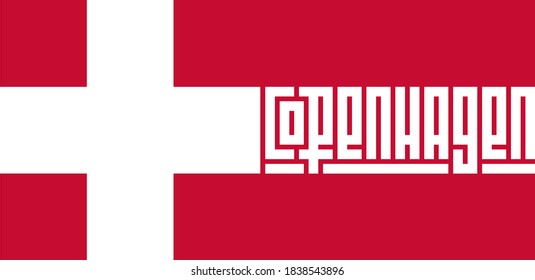 Welcome to Denmark, Copenhagen. Stylized lettering in the colors of the Denmark flag. Original inscription for t-shirt, tourist poster or postcard.