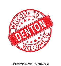 Welcome to Denton. Impression of a round stamp with a scuff. Flat style
