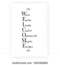 Welcome, description, wording design. Welcome definition, vector. Scandinavian minimalist poster design. Wall art, artwork. Motivational, inspirational, life quote