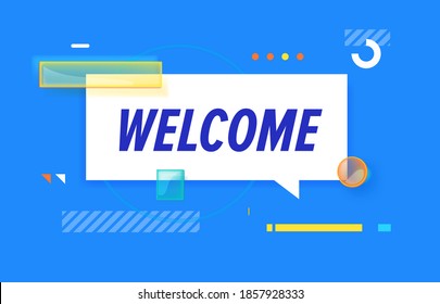BIENVENIDOS en banner de diseño. plantilla vectorial para web, impresión, presentación. Banner simple con una frase mínima. Impresión geométrica plana de moda. Decoración creativa de material vectorial.
