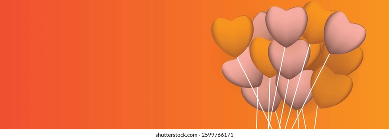 Welcome design in shiny yellow and orange colors with realistic heart-flying vector illustration design background