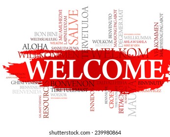 Welcome in different languages word cloud vector concept