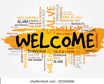 Welcome in different languages word cloud, business concept