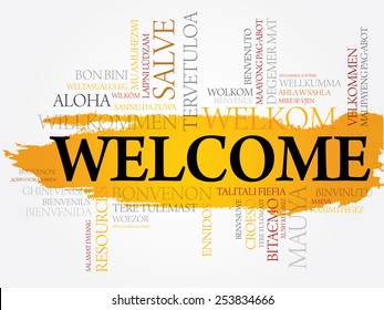 Welcome in different languages, word cloud business concept