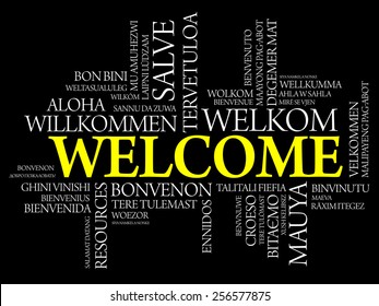 Welcome in different languages word cloud, business concept