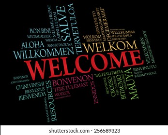 Welcome in different languages word cloud, business concept