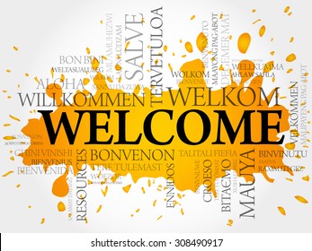 Welcome in different languages word cloud vector concept