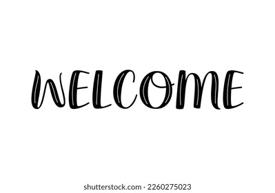 Bienvenidos al texto de bienvenida del doodle. Caligrafía con letras abstractas para el diseño del hogar.