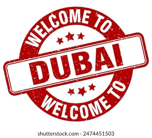 Welcome to Dubai stamp. Dubai round sign isolated on white background