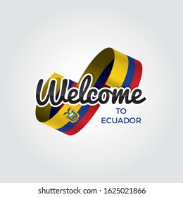 Welcome to Ecuador symbol with flag, simple modern logo on white background, vector illustration
