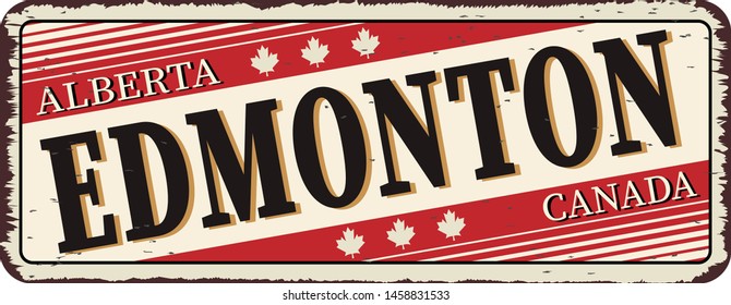 Welcome to Edmonton Canada rusty old enamel sign on white background
