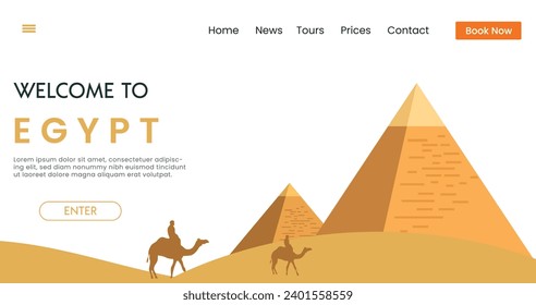 Welcome to Egypt background vector illustration. Travel and Tourism poster. Landmark of Pyramid. 