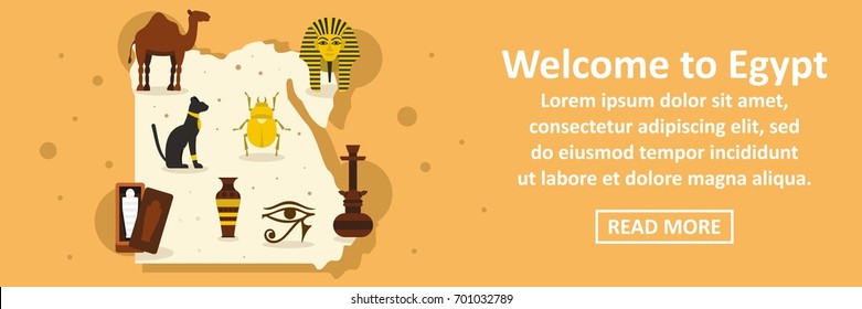 Welcome to egypt banner horizontal concept. Flat illustration of welcome to egypt banner horizontal vector concept for web