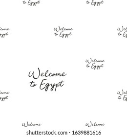 Welcome to egypt seamless. Pattern hand drawn vector illustration. Linear black sketch on white background.