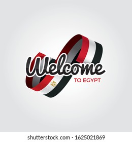 Welcome to Egypt symbol with flag, simple modern logo on white background, vector illustration