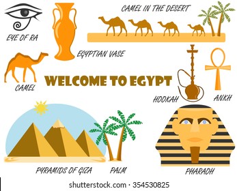 Welcome to Egypt. Symbols of Egypt. Set of icons. Vector.