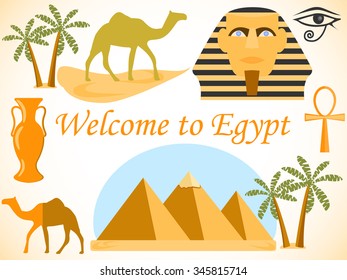 Welcome to Egypt. Symbols of Egypt. Tourism and adventure.