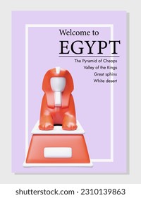 Welcome to Egypt. Tip for tourists with list of main points of route. What to see in Egypt. Vector template with realistic sphinx. Modern poster with text