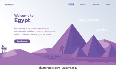 Welcome to Egypt website landing page, pyramids stock vector illustration