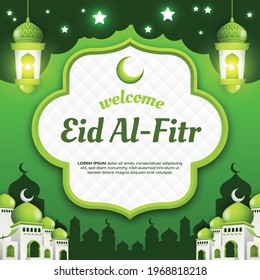 Welcome Eid Al Fitr Illustration with a Green Theme