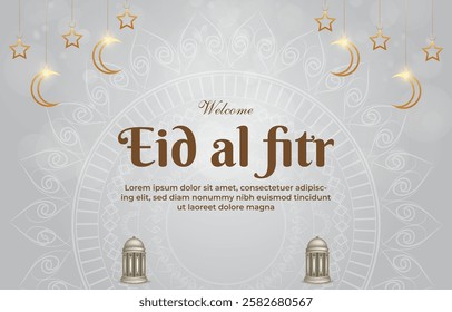 welcome eid al fitr template banner with beautiful islamic ornament with white background design 4