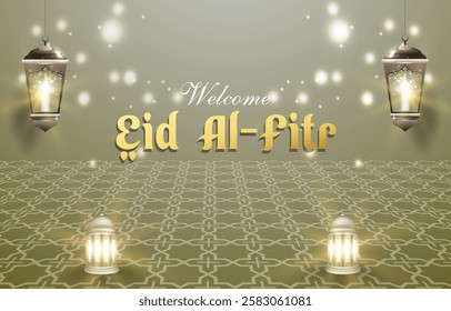 welcome eid al fitr template banner with beautiful islamic ornament with yellow background design 23