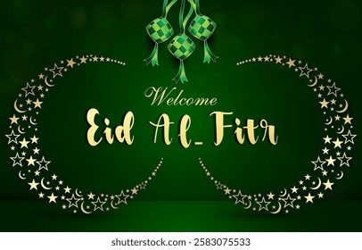 welcome eid al fitr template banner islamic ornament with green background design 35