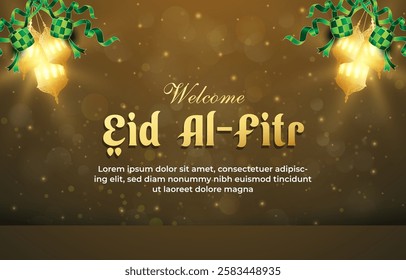 welcome eid al fitr template banner with beautiful islamic ornament and brown background design 57