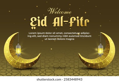 welcome eid al fitr template banner with beautiful islamic ornament and brown background design 60