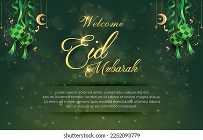 welcome eid mubarak 2023 with beautiful luxury islamic ornament and abstract gradient green background design