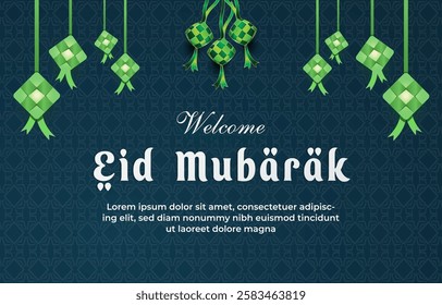 welcome eid mubarak template banner with beautiful islamic ornament and blue background design 63