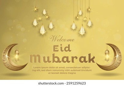 welcome eid mubarak template banner with beautiful islamic ornament with yellow background design 16