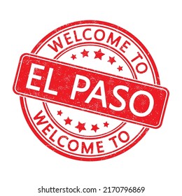 Welcome to El Paso. Impression of a round stamp with a scuff. Flat style