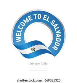 Welcome to El Salvador flag blue label logo icon