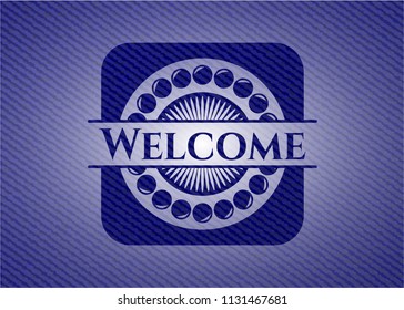 Welcome emblem with denim high quality background