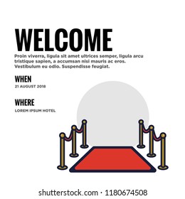 Welcome Event Invitation with Red Carpet Vector Illustration in Flat Style