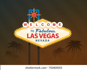 Welcome To Fabulous Las Vegas Nevada Sign With Palm Trees In The Background Vector Illustration 