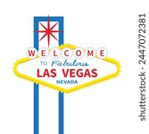 Welcome to fabulous Las Vegas sign icon. Classic retro symbol. Red star. Nevada sight showplace. Template for greeting card, banner, sticker print. Flat design. White background. Isolated. Vector