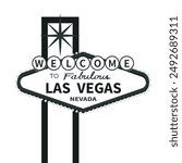 Welcome to fabulous Las Vegas sign icon. Black classic retro symbol. Star shape. Nevada sight showplace. Greeting card, banner, sticker print template. Flat design. White background. Isolated. Vector