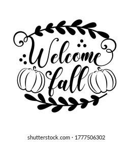 Welcome Fall - Autumn calligraphy with pumpkins.
Good for greeting card, poster, banner, textile decoration.