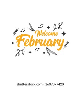 Welcome February with floral template design. Vector Eps 10