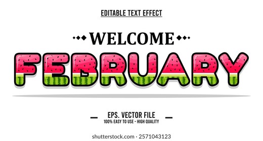 Welcome february, typography word art illustration, poster, editable text effect, file EPS