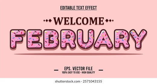 Welcome february, typography word art illustration, poster, editable text effect, file EPS
