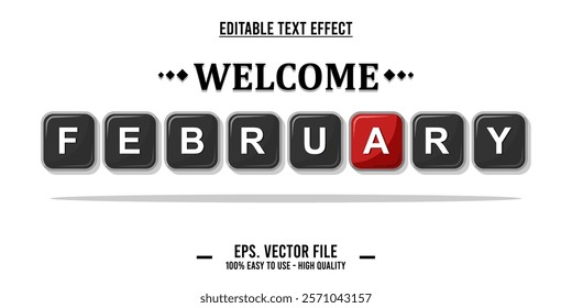 Welcome february, typography word art illustration, poster, editable text effect, file EPS