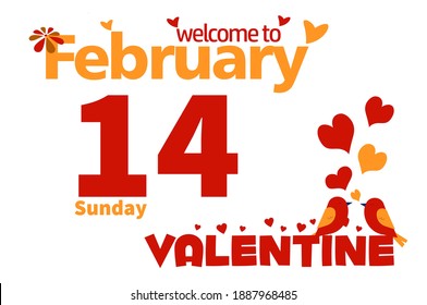 Welcome to February with Valentine Hearts. Decoration with Lovely Bird Couple and Hearts. Illustration for February with Calendar Dates. Feeling Loves, Simple, Awesome, and Creative eps illustration