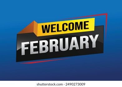 bienvenido febrero palabra concepto de texto icono logo signo símbolo Vector nota 3d estilo para uso página de destino, Plantilla, redes sociales, Web, App móvil, póster, Anuncio, flyer, fondo, Tarjeta de regalo, Cupón

